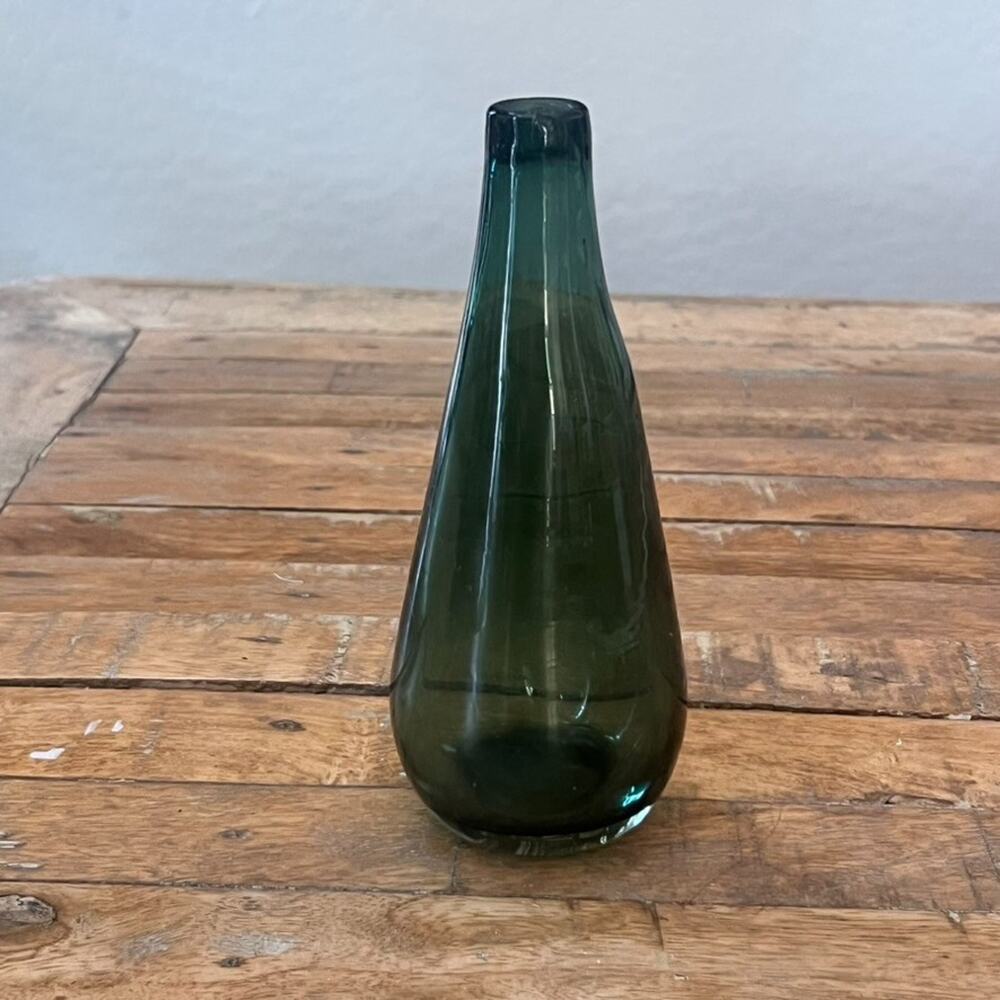 Art Glass Hand Blown Glass Vase 7.4 in Tall Green Irregular